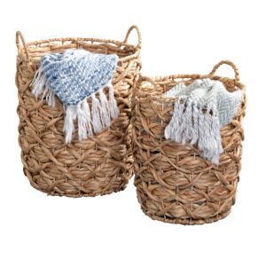 Natural Decorative Round Decorative Wicker Baskets with Handles (Set of 2)