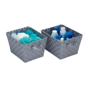 Woven Storage Baskets with Handles (Set of 2) - Silver