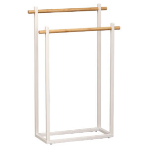 White Towel Rack with 2 Bamboo Bars