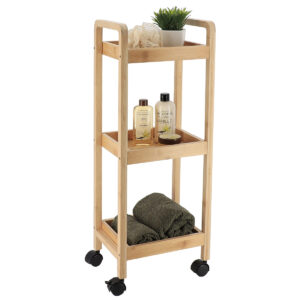 Bamboo 3-Tier Rolling Storage Cart