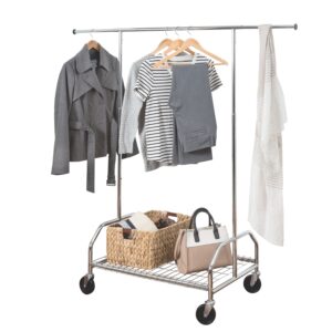 Mobile Garment Rack with Adjustable Bar and Shelf