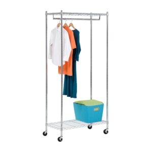 Mobile Heavy-Duty Garment Rack with 2 Shelves