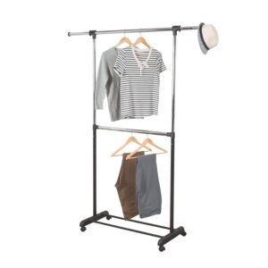 Mobile Expandable Double-Rod Garment Rack - Black