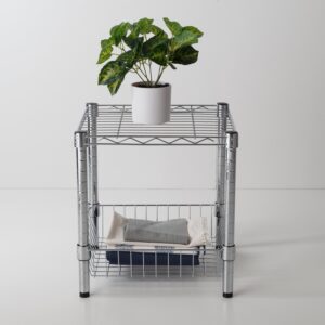 Compact Wire Utility Table with Basket - Chrome