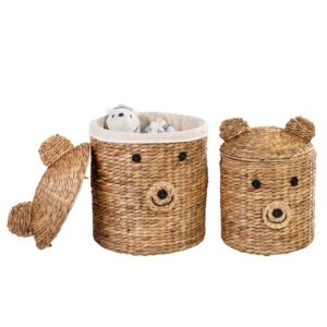 Natural Decorative Water Hyacinth Bear-Shaped Baskets (Set of 2)