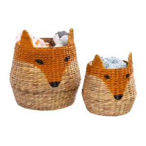 Fox-Shaped Storage Baskets (Set of 2) - Natural and Orange - 256