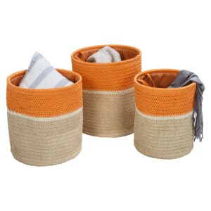Paper Straw Nesting Baskets with Handles (Set of 3) - Orange and Natural