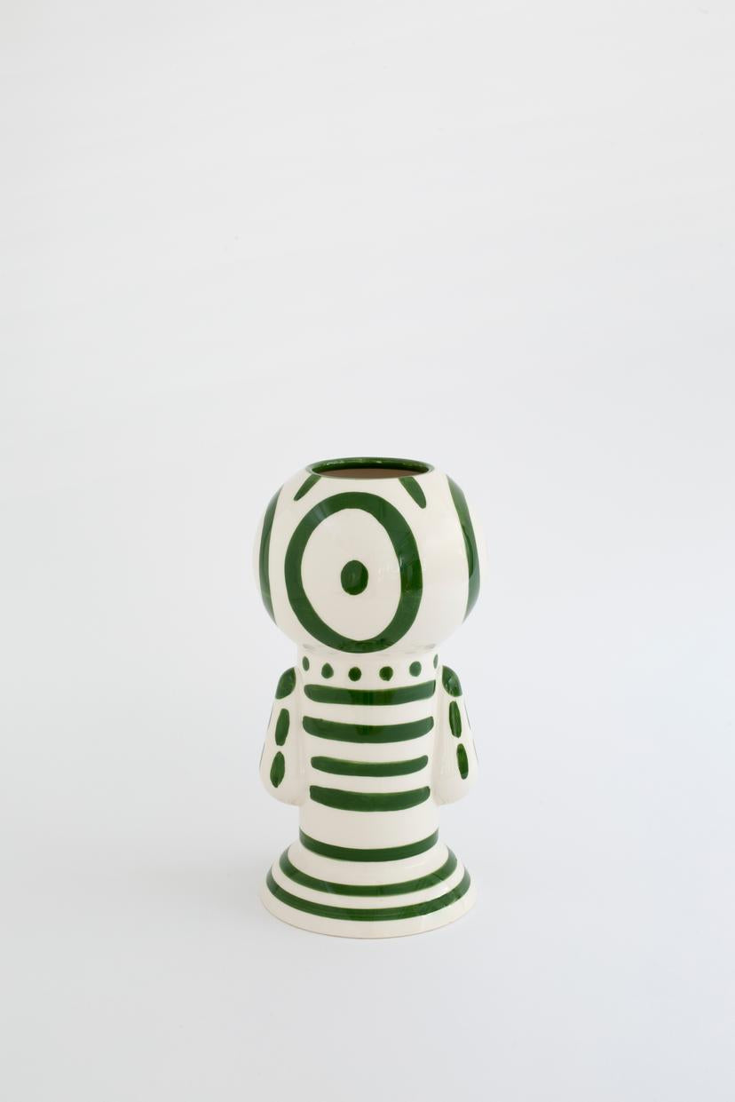 Dark Green Striped Figurine Vase