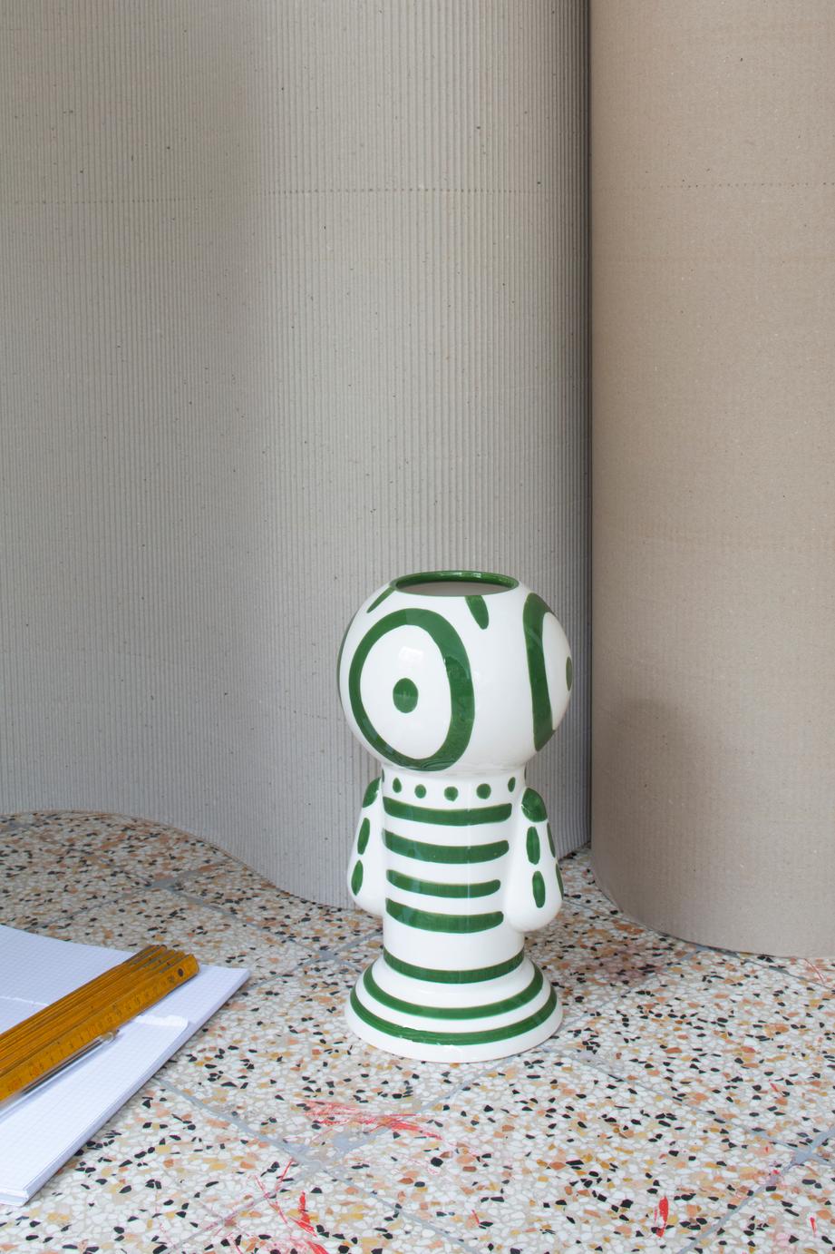 Dark Green Striped Figurine Vase - Image 3