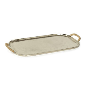 Aluminum Tray with Rattan Wrapped Handles
