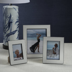 White and Navy Nappa Leather Photo Frame