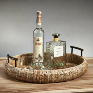 Seagrass Single Rope Round Tray with Metal Handles