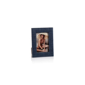 Navy Blue and Ikat Natural Raffia Photo Frame