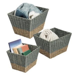 Gray and Natural Decorative Seagrass Square Nesting Baskets (Set of 3)