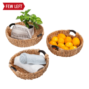 Natural Decorative Water Hyacinth Nesting Baskets with Wood Handles (Set of 3)